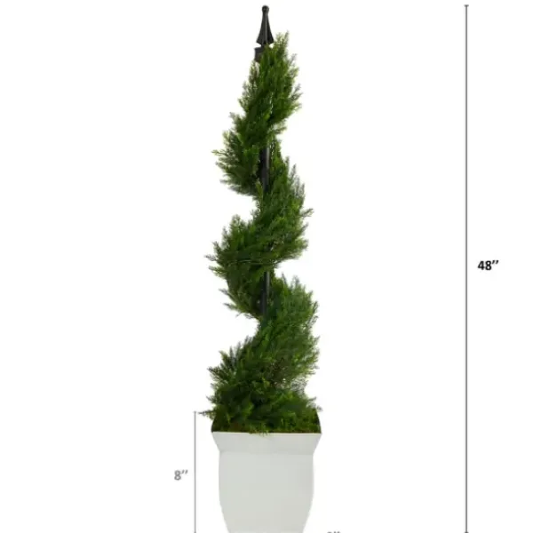 Trees & Topiaries-Kirkland's Home Spiral Cypress Topiary In White Planter, 48 In.