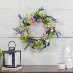 Wreaths-Kirkland's Home Spiral Lavender And Wildflower Blend Wreath Green/Pink/Purple