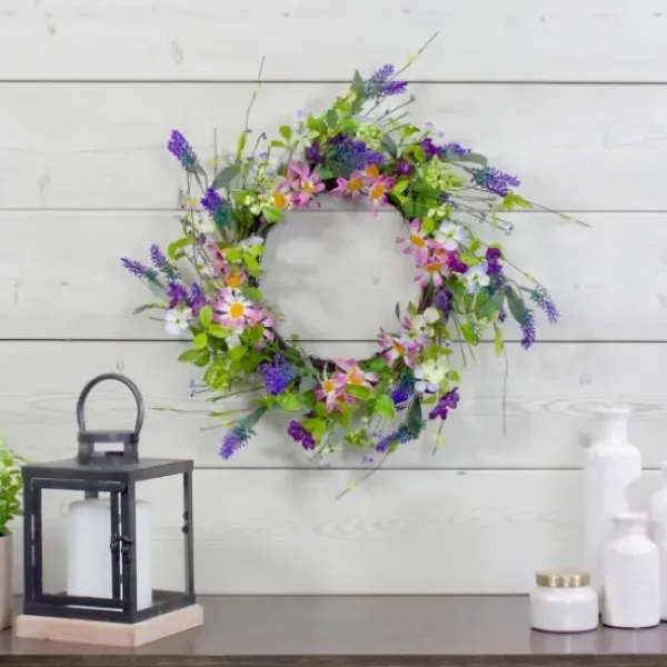 Wreaths-Kirkland's Home Spiral Lavender And Wildflower Blend Wreath Green/Pink/Purple