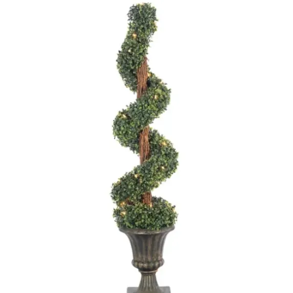 Trees & Topiaries-Kirkland's Home Spiral Pre-Lit Boxwood Potted Topiary Green/Brown