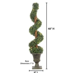 Trees & Topiaries-Kirkland's Home Spiral Pre-Lit Boxwood Potted Topiary Green/Brown