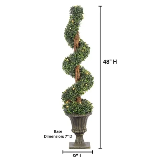 Trees & Topiaries-Kirkland's Home Spiral Pre-Lit Boxwood Potted Topiary Green/Brown