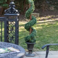 Trees & Topiaries-Kirkland's Home Spiral Pre-Lit Boxwood Potted Topiary Green/Brown