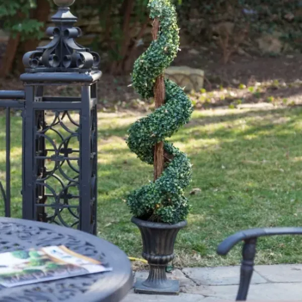 Trees & Topiaries-Kirkland's Home Spiral Pre-Lit Boxwood Potted Topiary Green/Brown
