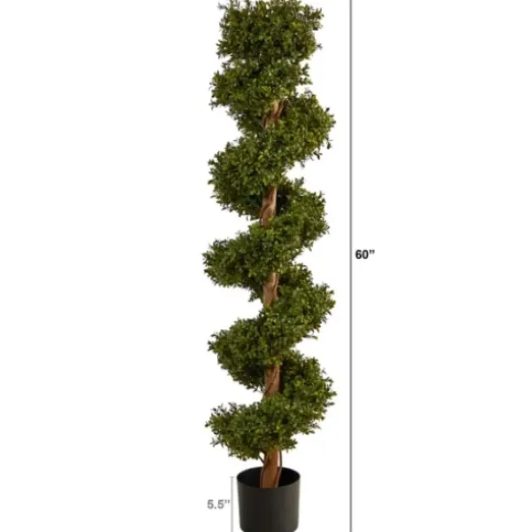 Trees & Topiaries-Kirkland's Home Spiraling Boxwood Topiary In Black Planter