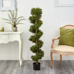 Trees & Topiaries-Kirkland's Home Spiraling Boxwood Topiary In Black Planter