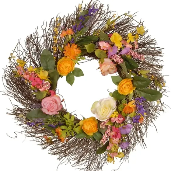 Wreaths-Kirkland's Home Spring Wildflower Wreath Yellow/Pink/Green