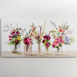 Canvas Art-Kirkland's Home Springtime Floral Bouquet Vases Canvas Art Print Multi