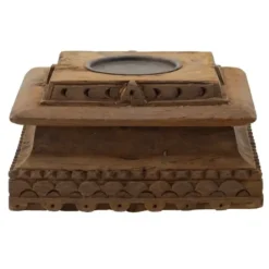 Candle Holders-Kirkland's Home Square Carved Wood Pillar Candle Holder Brown