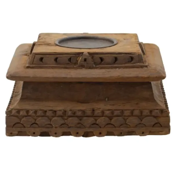 Candle Holders-Kirkland's Home Square Carved Wood Pillar Candle Holder Brown