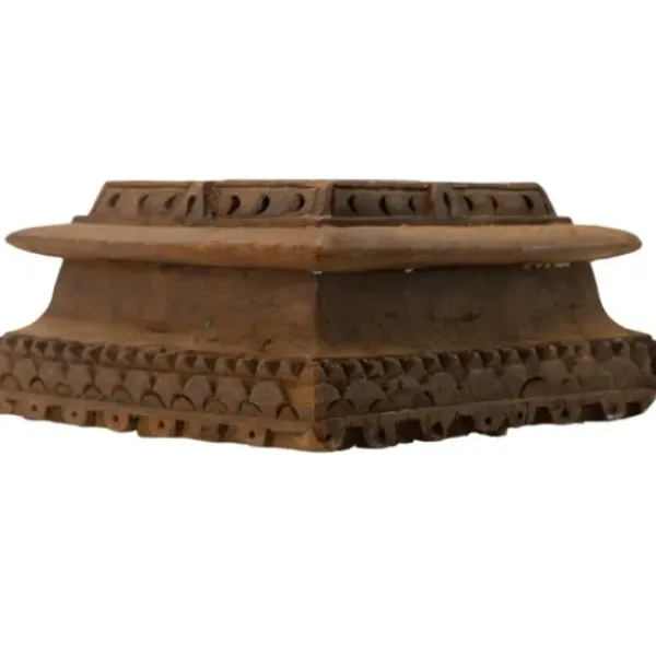 Candle Holders-Kirkland's Home Square Carved Wood Pillar Candle Holder Brown