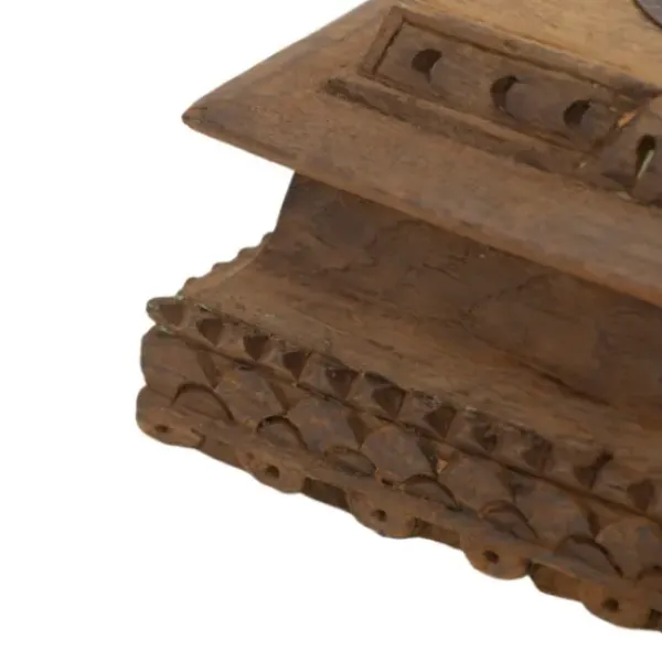 Candle Holders-Kirkland's Home Square Carved Wood Pillar Candle Holder Brown