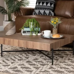 Coffee Tables-Kirkland's Home Square Light Wood X Base Coffee Table Brown