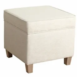 Benches & Ottomans-Kirkland's Home Square Oatmeal Storage Ottoman Ivory