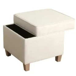 Benches & Ottomans-Kirkland's Home Square Oatmeal Storage Ottoman Ivory