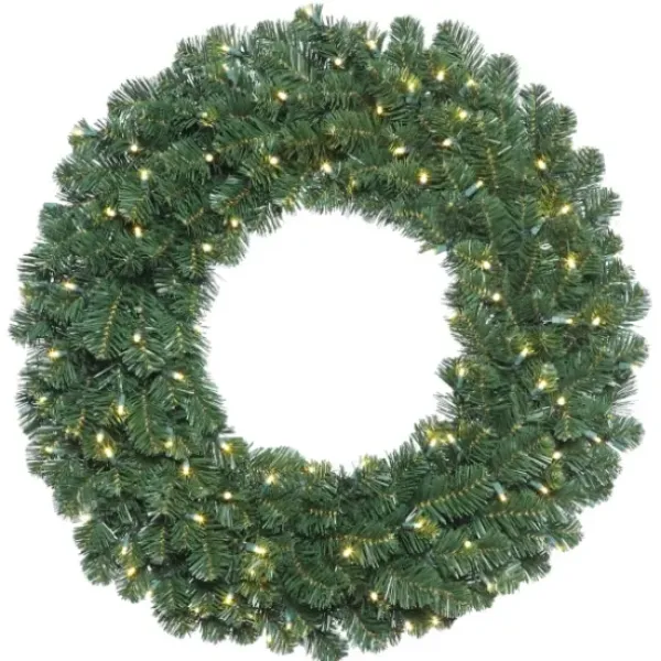 Wreaths-Kirkland's Home Square Oregon Fir Warm White Wide Bulb Wreath Green