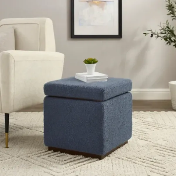 Benches & Ottomans-Kirkland's Home Square Sherpa Upholstered Storage Ottoman Blue