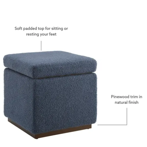 Benches & Ottomans-Kirkland's Home Square Sherpa Upholstered Storage Ottoman Blue