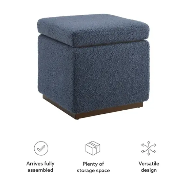 Benches & Ottomans-Kirkland's Home Square Sherpa Upholstered Storage Ottoman Blue
