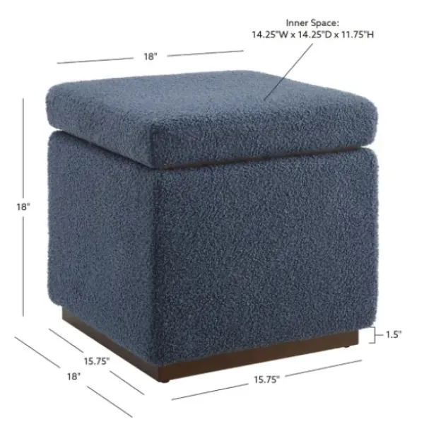 Benches & Ottomans-Kirkland's Home Square Sherpa Upholstered Storage Ottoman Blue