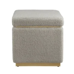 Benches & Ottomans-Kirkland's Home Square Sherpa Upholstered Storage Ottoman Gray