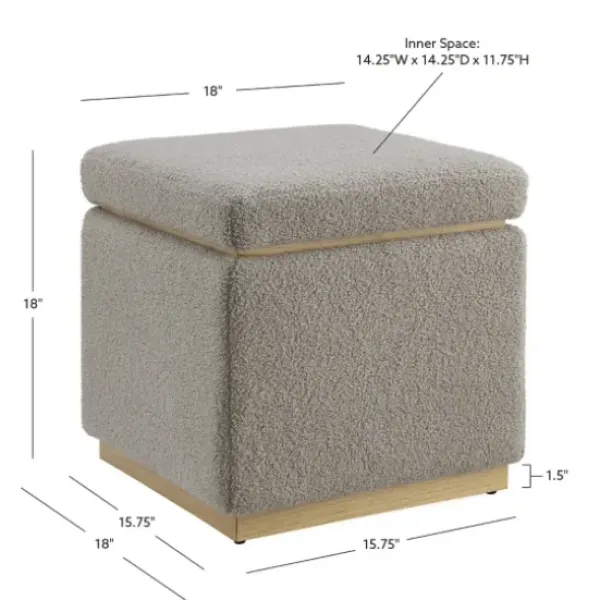 Benches & Ottomans-Kirkland's Home Square Sherpa Upholstered Storage Ottoman Gray