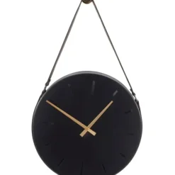 Clocks-Kirkland's Home Stainless Steel Leather Strap Wall Clock Black