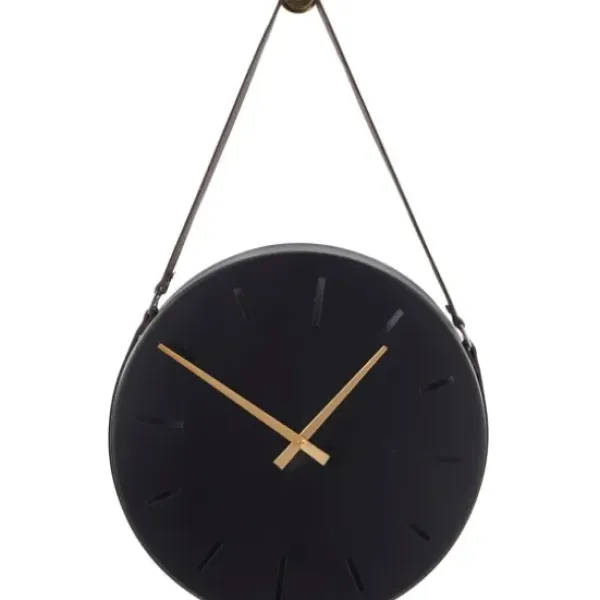 Clocks-Kirkland's Home Stainless Steel Leather Strap Wall Clock Black