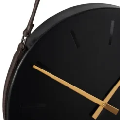 Clocks-Kirkland's Home Stainless Steel Leather Strap Wall Clock Black