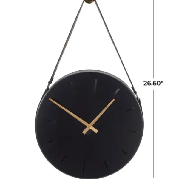 Clocks-Kirkland's Home Stainless Steel Leather Strap Wall Clock Black