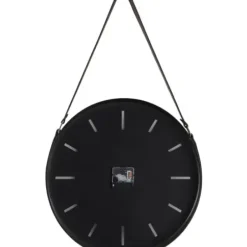 Clocks-Kirkland's Home Stainless Steel Leather Strap Wall Clock Black