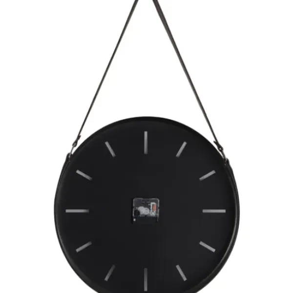 Clocks-Kirkland's Home Stainless Steel Leather Strap Wall Clock Black