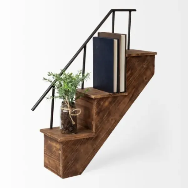 Shelves-Kirkland's Home Staircase Wood And Metal Wall Shelf