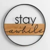 Wall Quotes & Signs-Kirkland's Home Stay Awhile Metal And Wood Wall Plaque Black/Tan