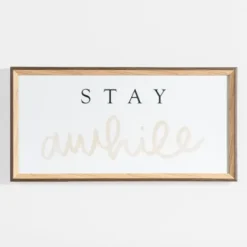 Wall Quotes & Signs-Kirkland's Home Stay Awhile Script Framed Wall Plaque White/Black/Tan