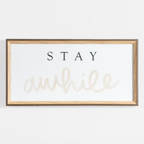 Wall Quotes & Signs-Kirkland's Home Stay Awhile Script Framed Wall Plaque White/Black/Tan