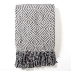 Blankets & Throws-Kirkland's Home Steel Diamond Chenille Throw Gray