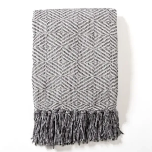 Blankets & Throws-Kirkland's Home Steel Diamond Chenille Throw Gray
