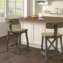 Bar Stools & Counter Height Stools-Kirkland's Home Steel Gray Rounded Back Industrial Counter Stool Brown/Gray