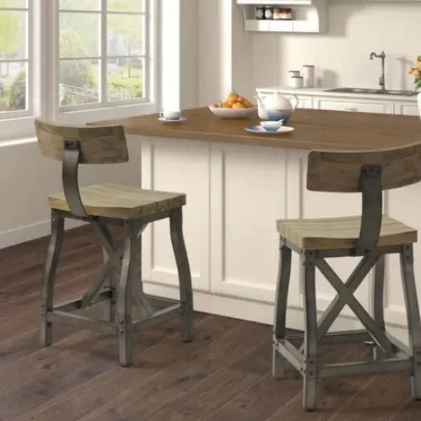 Bar Stools & Counter Height Stools-Kirkland's Home Steel Gray Rounded Back Industrial Counter Stool Brown/Gray
