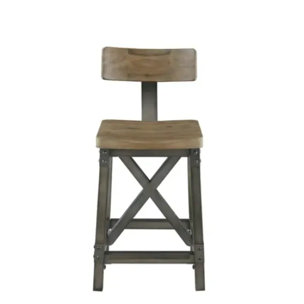 Bar Stools & Counter Height Stools-Kirkland's Home Steel Gray Rounded Back Industrial Counter Stool Brown/Gray