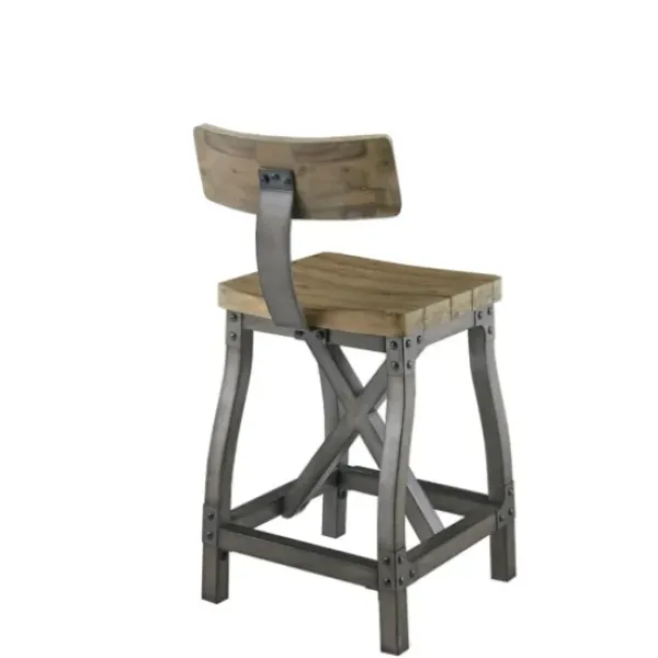 Bar Stools & Counter Height Stools-Kirkland's Home Steel Gray Rounded Back Industrial Counter Stool Brown/Gray