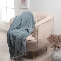 Blankets & Throws-Kirkland's Home Steel Woven Stripes Cotton Throw Gray