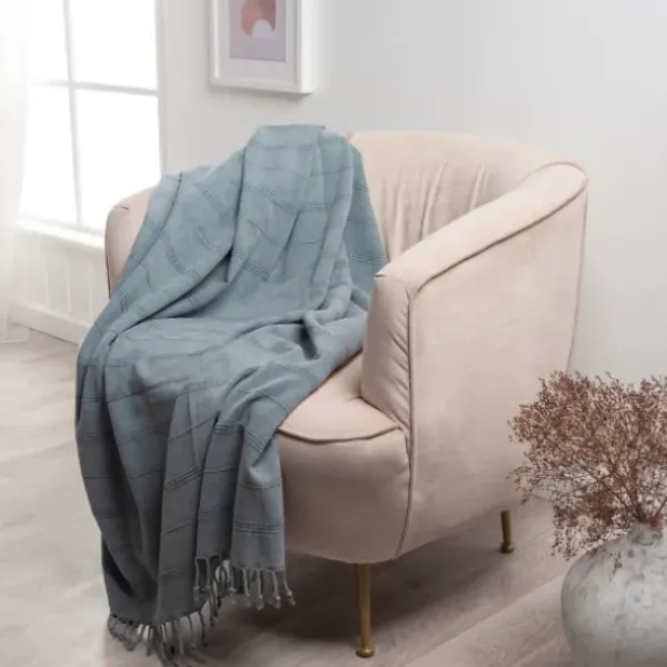 Blankets & Throws-Kirkland's Home Steel Woven Stripes Cotton Throw Gray