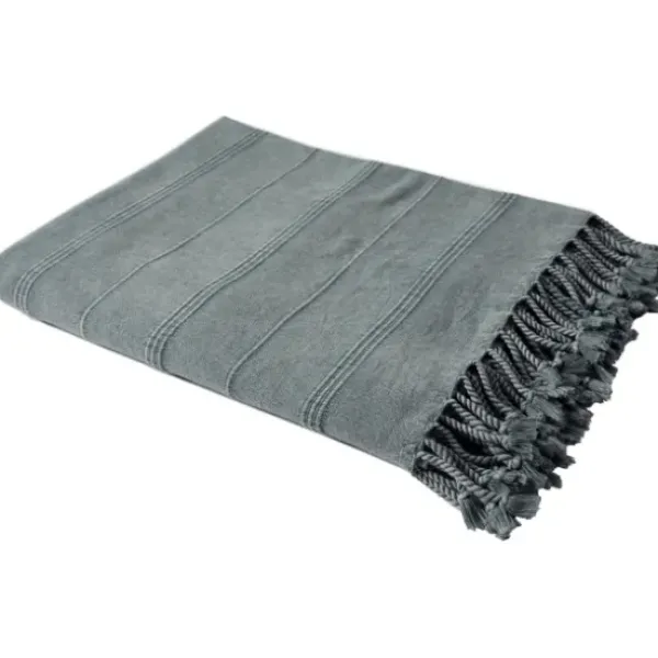 Blankets & Throws-Kirkland's Home Steel Woven Stripes Cotton Throw Gray