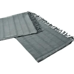 Blankets & Throws-Kirkland's Home Steel Woven Stripes Cotton Throw Gray