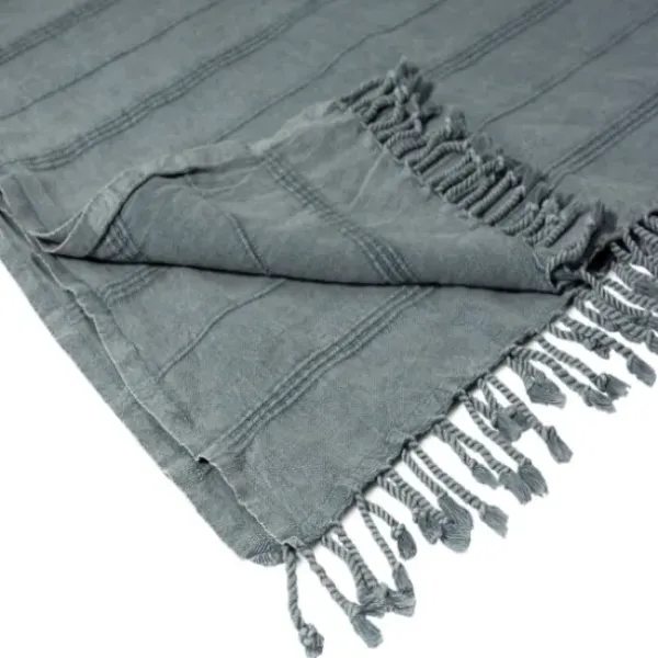 Blankets & Throws-Kirkland's Home Steel Woven Stripes Cotton Throw Gray