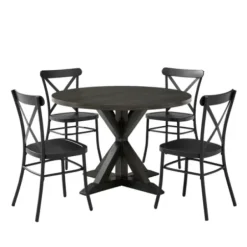 Dining Sets-Kirkland's Home Steel X-Back 5-Pc. Dining Set Black