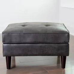 Benches & Ottomans-Kirkland's Home Steele Wyatt Faux Leather Ottoman Gray