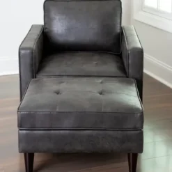 Benches & Ottomans-Kirkland's Home Steele Wyatt Faux Leather Ottoman Gray